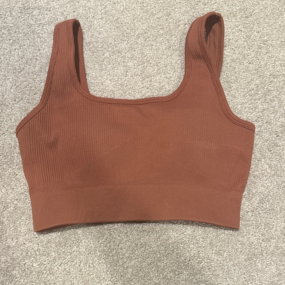 Brown Ribbed Crop Top